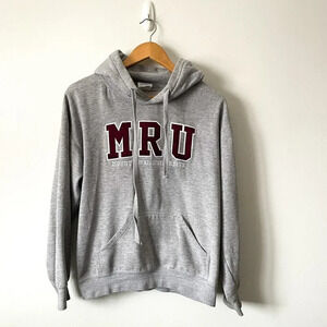 MRU Mount Royal University Pullover Hoodie Sweater Grey  Burgundy Size Small